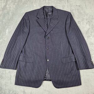 Canali Sport Coat Mens 46R Navy Chalk Stripe Italian Flannel Wool Blazer Jacket